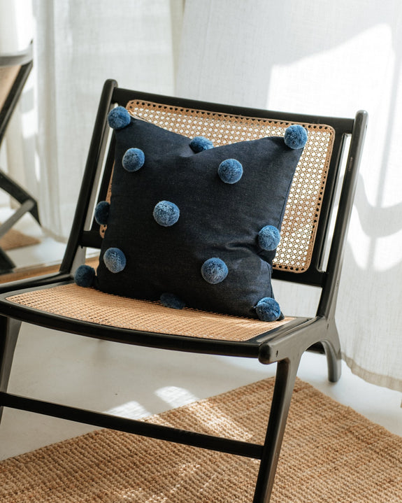 Pom Pom Pillow Blue